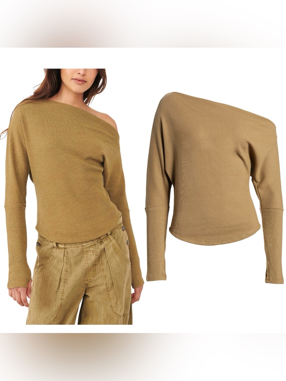 We The Free Fuji off the shoulder waffle thermal top
